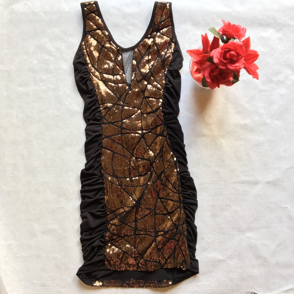 Metallic Bronze Sequins Fitted Dress